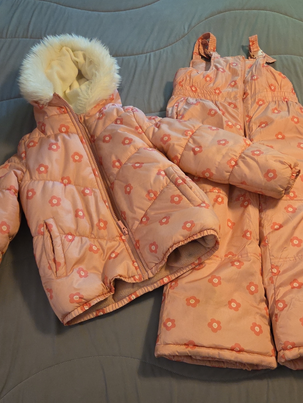 Carter's Pink Floral Puffer Jacket & Snowpants - Size M 5/6